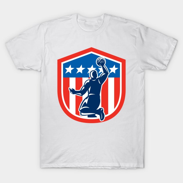 American Basketball Player Dunk Rear Shield Retro T-Shirt by patrimonio